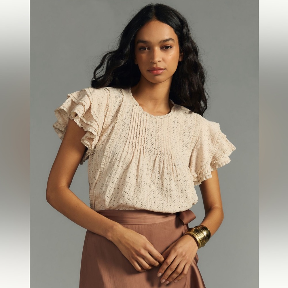 By Anthropologie Pintuck Lace Blouse Size M